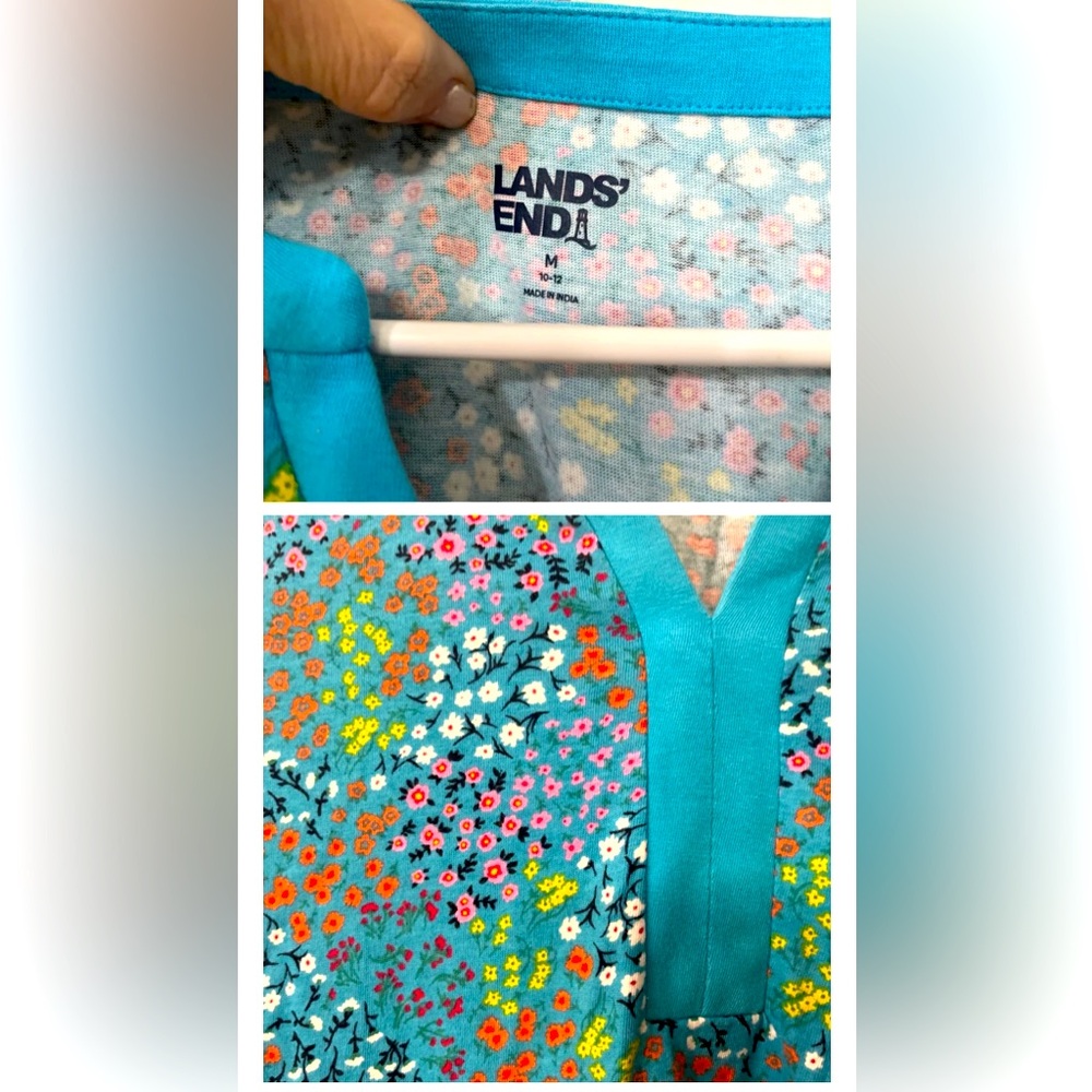 Lands' End Blue Floral Dress